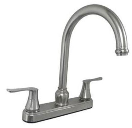 Faucet - Kitchen - 8" - Teapot Handle - Gooseneck - Saber Handle - Brushed Nickel