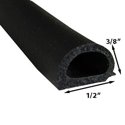 Seal - D Seal - EPDM - .57" x .44" - w 1/2" PSA Tape - Automotive Grade - 25' Section