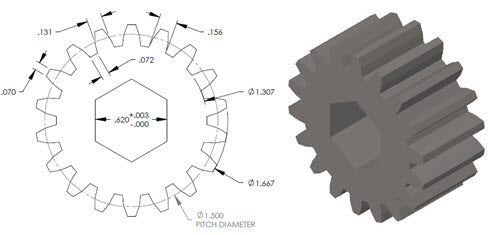 Mechanism - Gear Only - For Old Style Gear Pack 122837 - .6200" x 1.6670" x .7500" - 12° DP/14.5° PA