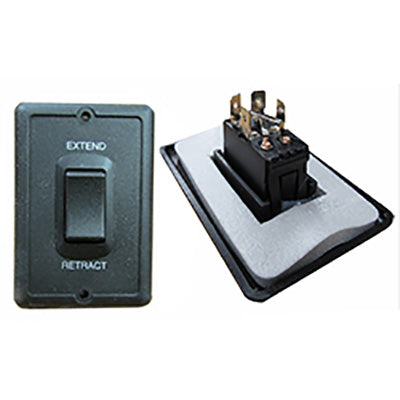 Switch - 12v - 1G - Plate w/Switch - Extend Retract - Black Plate - Black Switch - Square