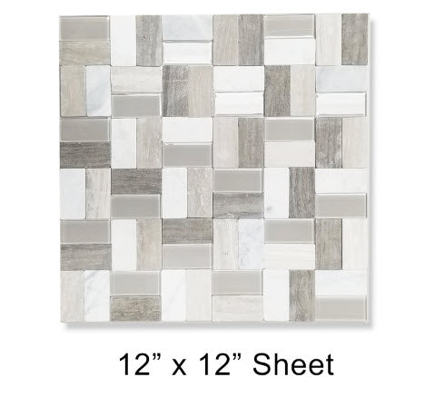 Countertop - Backsplash - 12" x 12" - 1" x 2" Tiles - Mosaic - Contemporary Blend - w/Glass - Double Stacked