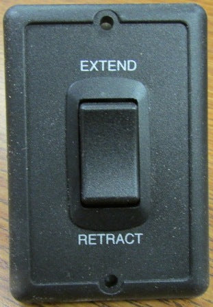 Switch - 12v - 1G - Plate w/Switch - Extend Retract - Black Plate - Black Switch - Square