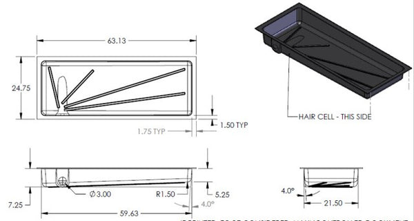 Tank - Holding - 24" x 63" x 7" - Left Side Drain