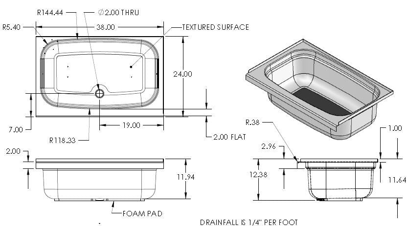 Tub - Full - 24" x 38" - Center Drain - Parchment