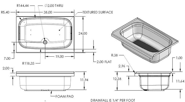 Tub - Full - 24" x 38" - Center Drain - Parchment