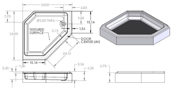 Shower - Pan - Hex - 34" x 34" -  Parchment White