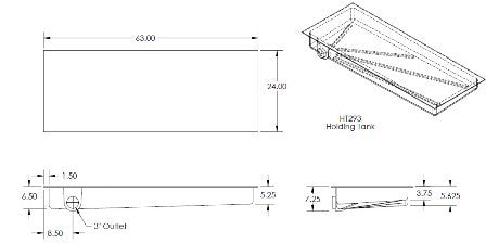 Tank - Holding - 24" x 63" x 7" - Left Side Drain - CS Only