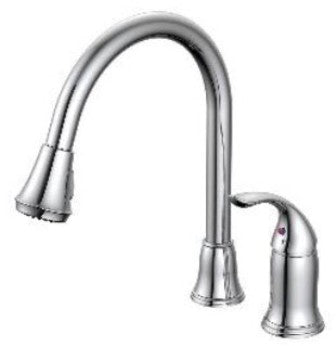 Faucet - Kitchen - 8" - Hi Rise/Gooseneck - Single Lever Handle - w/Pull Down Sprayer - Brushed Nickel